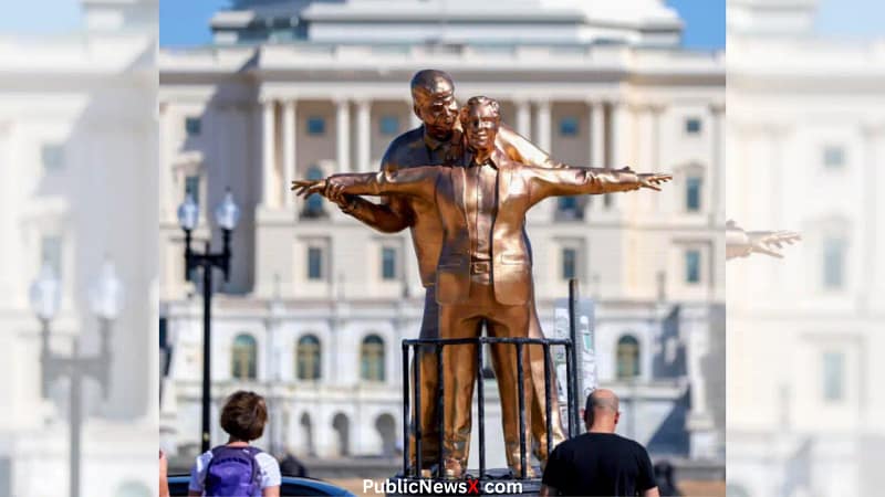 Trump, Epstein depicted in Titanic-style statue installed on Washington’s National Mall